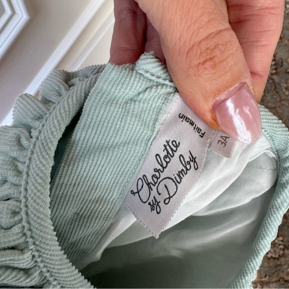 French Charlotte sy Dimby Handmade Girls Sage Green Soft Corduroy Smocked Dress - Picture 3 of 8